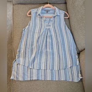 Sharagano Blue and White Boxy Button Down Blouse